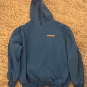 White Fox Boutique Blue Hoodie with Orange Logo